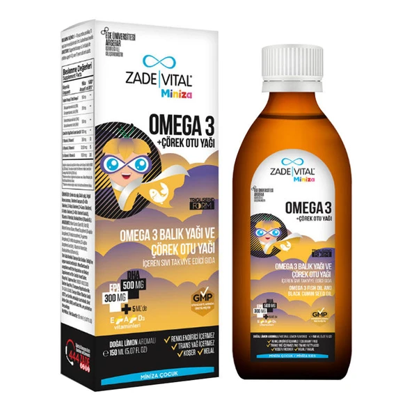 Zade Vital Miniza Omega 3-Çörek Otu Yağı İçerikli Sıvı Takviye Edici Gıda 150 ml ürün görseli 1