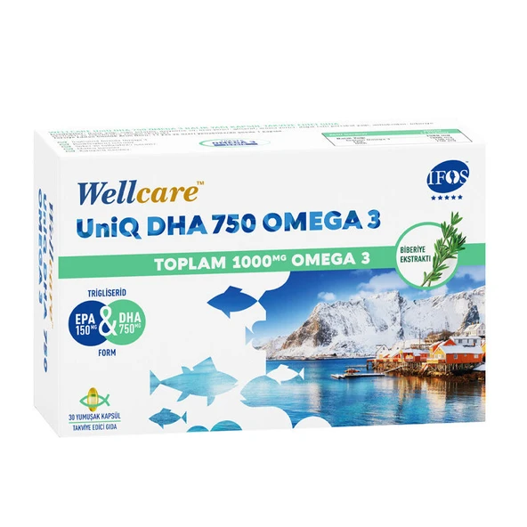 Wellcare UniQ DHA 750 Omega 3 Balık Yağı 30 Kapsül ürün görseli 1