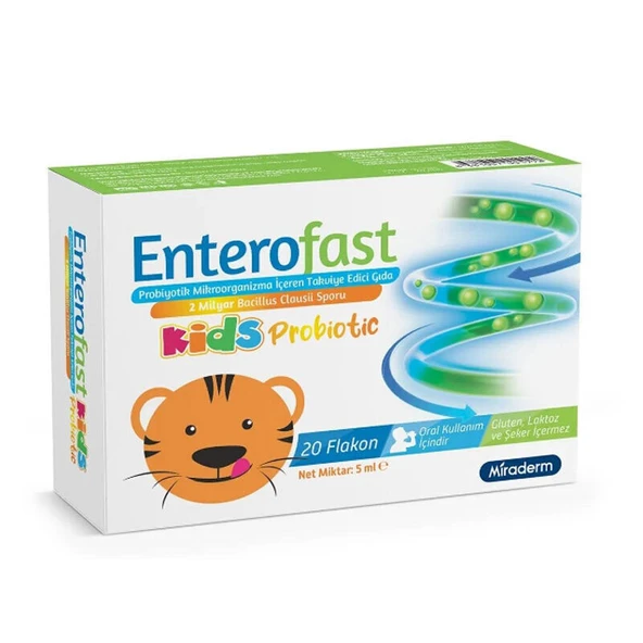 Miraderm Enterofast Kids Probiotic Takviye Edici Gıda 20 Flakon ürün görseli 1