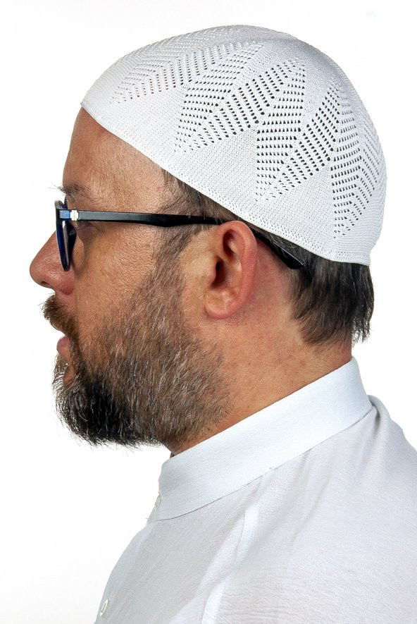 Berra Çelik Örme Dantel Namaz Takkesi Beyaz 1 Adet - Resim 2