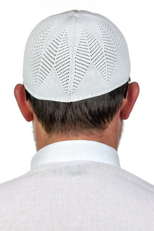 Berra Çelik Örme Dantel Namaz Takkesi Beyaz 1 Adet - Resim 3