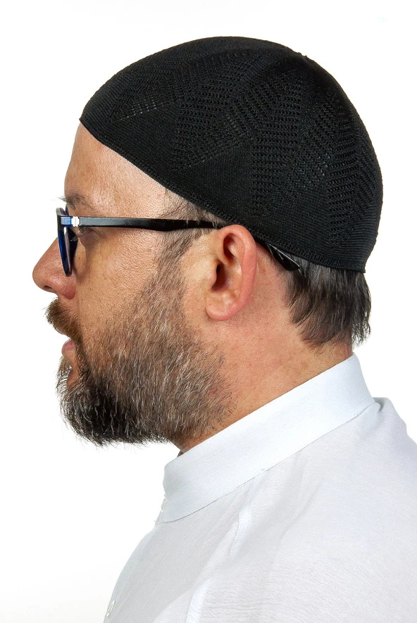 Berra Çelik Örme Dantel Namaz Takkesi Siyah 1 Adet - Resim 2