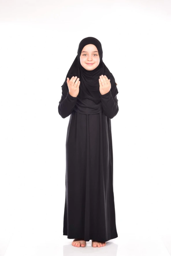 Pratik Çocuk Namaz Elbisesi 8-12 Yaş Siyah ürün görseli 1