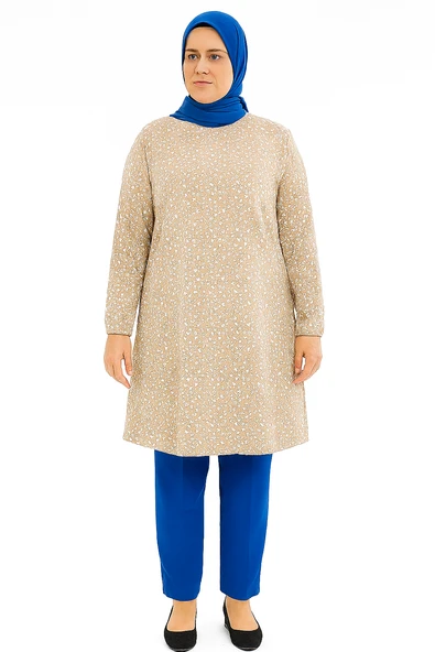Bej Renkli Çiçek Desenli Tunik ürün görseli 1
