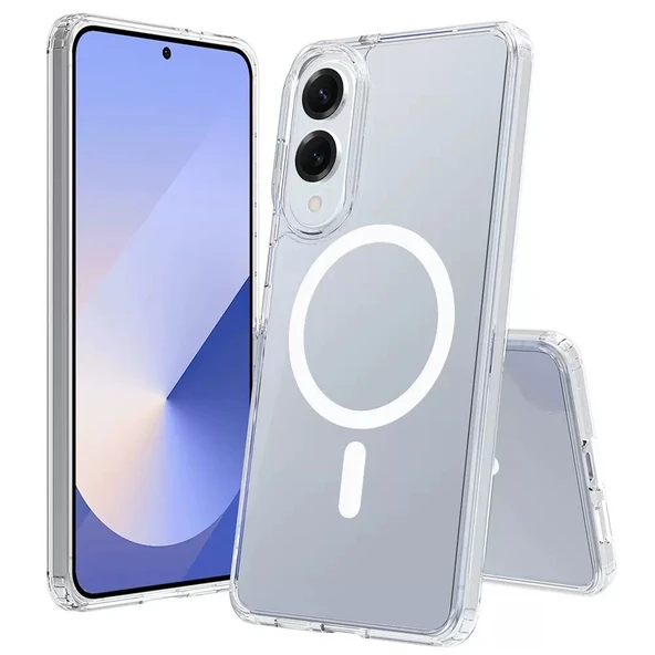 Samsung Galaxy S25 Edge Kılıf Kablosuz Şarj Özellikli Şeffaf Sert PC Embos Kapak ürün görseli 1