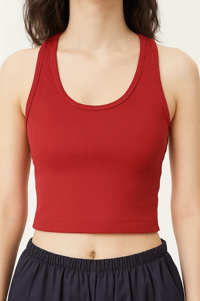 Sıfır Kol Crop Tişört (Kırmızı) ürün görseli 1