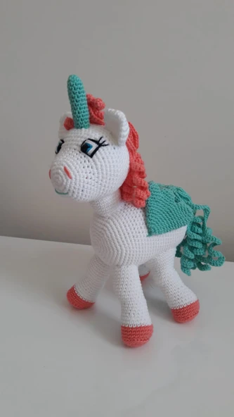 Boynuzlu At Şeker Pony Amigurumi Organik Oyuncak ürün görseli 1