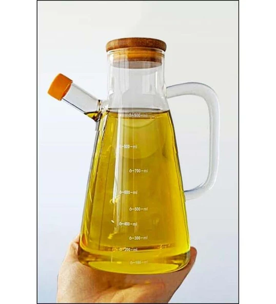 BOROSİLİKAT CAM YAĞLIK BAMBU KAPAKLI 900ML ürün görseli 1