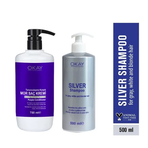 Okayprofessıonnel Silver Şampuan 500 Ml. (turunculaşma Karşıtı Şampuan) + Mor Saç Kremi 750ml ürün görseli 1
