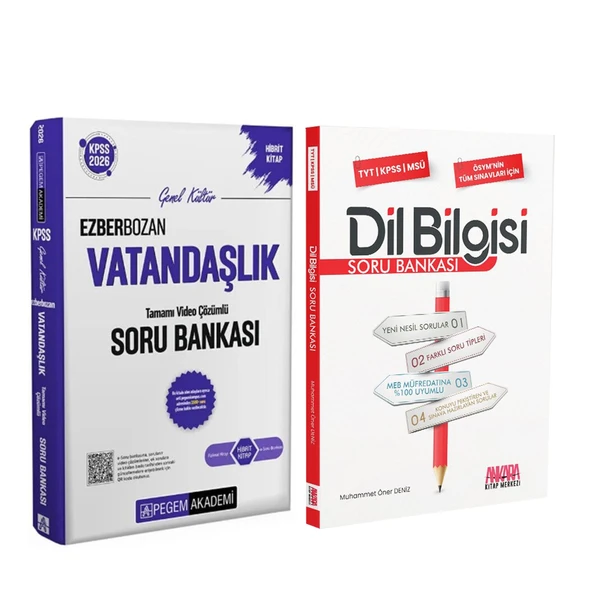 Pegem KPSS Vatandaşlık ve AKM Dil Bilgisi Soru Bankası Seti 2 Kitap ürün görseli 1
