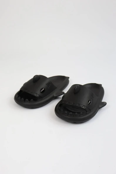 WG500 Köpekbalığı Siyah Unisex Tam Ortopedik Terlik Shark Slides ürün görseli 1
