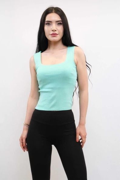 Moda Çizgi Triko Atlet Mint - Resim 2