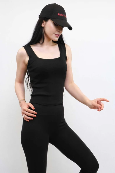 Moda Çizgi Triko Atlet Siyah ürün görseli 1