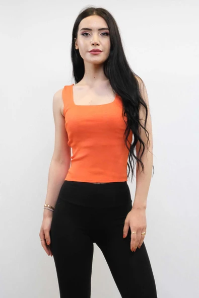 Moda Çizgi Triko Atlet Turuncu - Resim 2