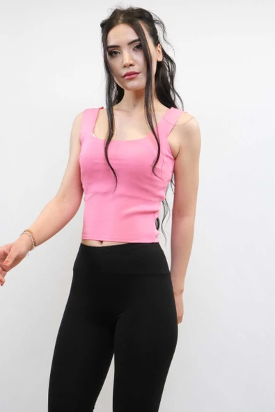 Moda Çizgi Triko Atlet Pembe - Resim 2