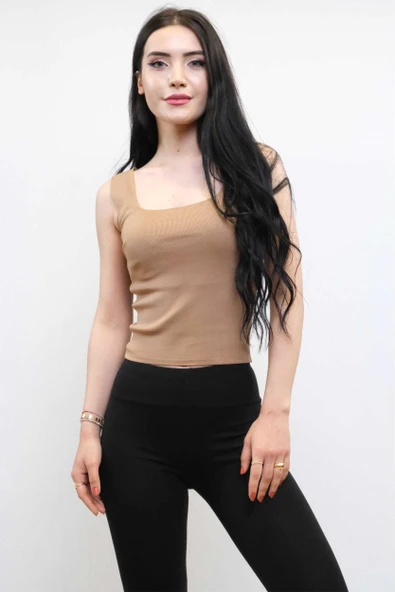 Moda Çizgi Triko Atlet Vizon - Resim 2