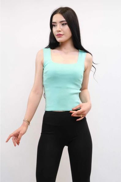 Moda Çizgi Triko Atlet Mint - Resim 3