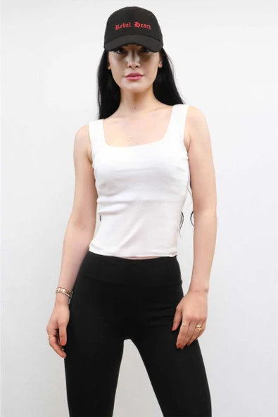 Moda Çizgi Triko Atlet Beyaz - Resim 2