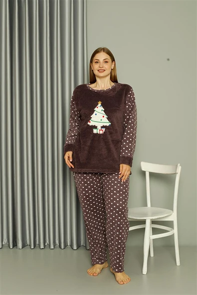 Moda Çizgi Welsoft Polar Kadın Büyük Beden Mürdüm Pijama Takımı 808048 ürün görseli 1