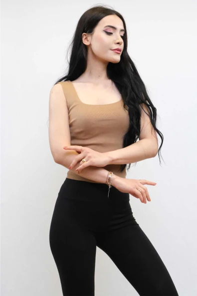 Moda Çizgi Triko Atlet Vizon - Resim 3
