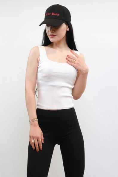 Moda Çizgi Triko Atlet Beyaz - Resim 3