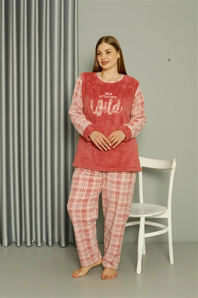 Moda Çizgi Welsoft Polar Kadın Büyük Beden Pudra Pijama Takımı 808040 ürün görseli 1