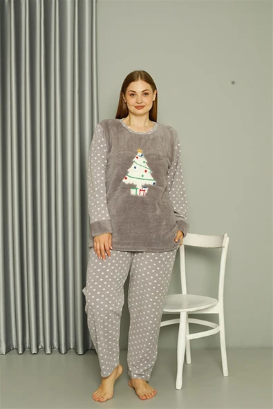 Moda Çizgi Welsoft Polar Kadın Büyük Beden Gri Pijama Takımı 808048 ürün görseli 1