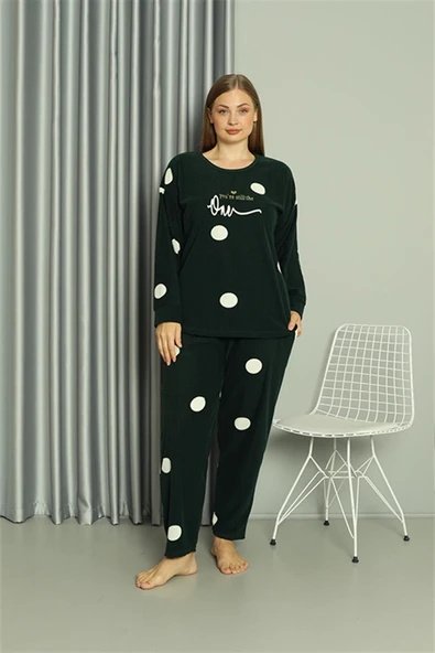 Moda Çizgi Welsoft Polar Kadın Büyük Beden Petrol Rengi Pijama Takımı 808045 ürün görseli 1