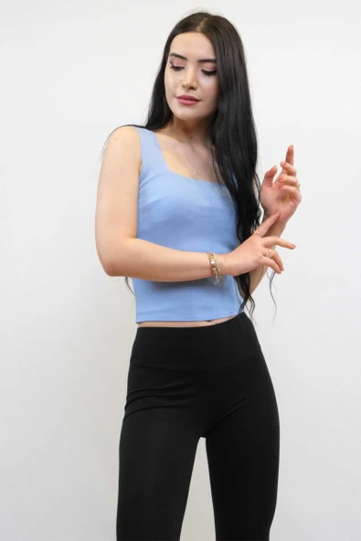 Moda Çizgi Triko Atlet Mavi - Resim 3