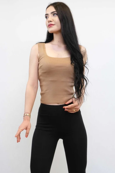 Moda Çizgi Triko Atlet Vizon ürün görseli 1