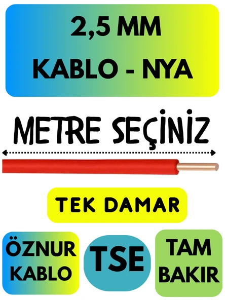 Öznur 2,5 MM NYA Kablo Metre Seçenekli (Kırmızı) ürün görseli 1