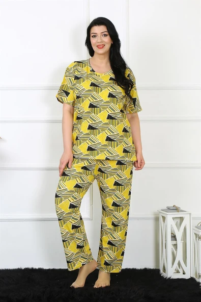 Moda Çizgi Kadın 5XL-6XL-7XL-8XL Büyük Beden Kısa Kol Pijama Takım 75007 ürün görseli 1