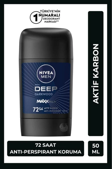 NIVEA MEN Erkek Stick Deodorant Deep Dimension Aktif Karbon 50ml, 72 Saat Anti-perspirant Koruma ürün görseli 1