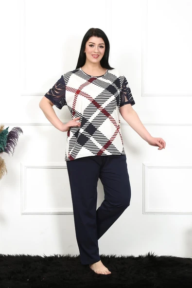 Moda Çizgi Kadın 5XL-6XL-7XL-8XL Büyük Beden Kısa Kol Pijama Takım 75003 ürün görseli 1