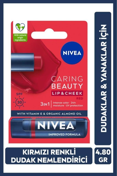 NIVEA Renkli Dudak Bakım Kremi,kırmızı,4,8gr,nemlendirme,spf30,doğal Yağlar,e Vitamini,dudak Ve Yanak Için ürün görseli 1