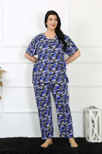 Moda Çizgi Kadın 5XL-6XL-7XL-8XL Büyük Beden Kısa Kol Pijama Takım 75010 ürün görseli 1
