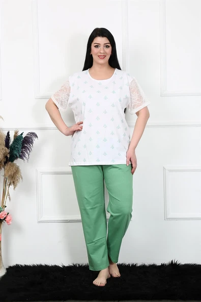 Moda Çizgi Kadın 5XL-6XL-7XL-8XL Büyük Beden Kısa Kol Pijama Takım 75001 ürün görseli 1
