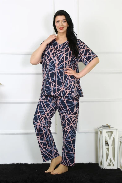 Moda Çizgi Kadın 5XL-6XL-7XL-8XL Büyük Beden Kısa Kol Pijama Takım 75008 ürün görseli 1