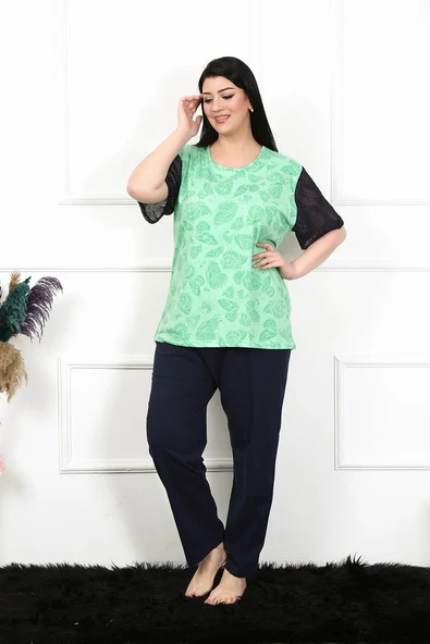 Moda Çizgi Kadın 5XL-6XL-7XL-8XL Büyük Beden Kısa Kol Pijama Takım 75004 ürün görseli 1