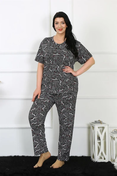 Moda Çizgi Kadın 5XL-6XL-7XL-8XL Büyük Beden Kısa Kol Pijama Takım 75011 ürün görseli 1