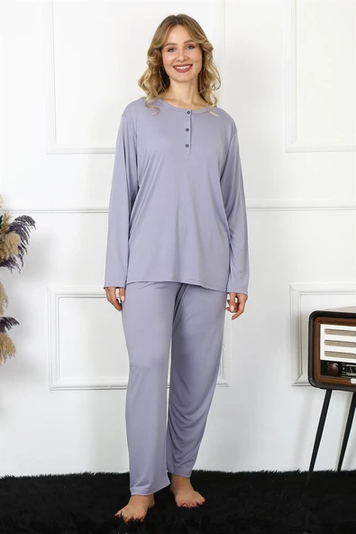 Moda Çizgi Kadın 4XL-5XL-6XL-7XL-8XL Büyük Beden Lila Uzun Kol Pijama Takım 75013 ürün görseli 1