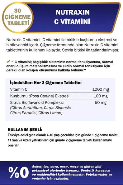Nutraxin C Vitamini 500 Mg 30 Adet Çiğneme Tableti - Resim 2