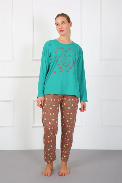 Moda Çizgi Kadın Büyük Beden Penye Pijama Takım 202180 ürün görseli 1