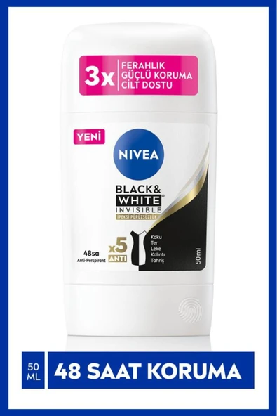 NIVEA Kadın Stick Deodorant Black&white Invisible Ipeksi Pürüzsüzlük 50ml, 48 Saat Anti-perspirant Koruma ürün görseli 1