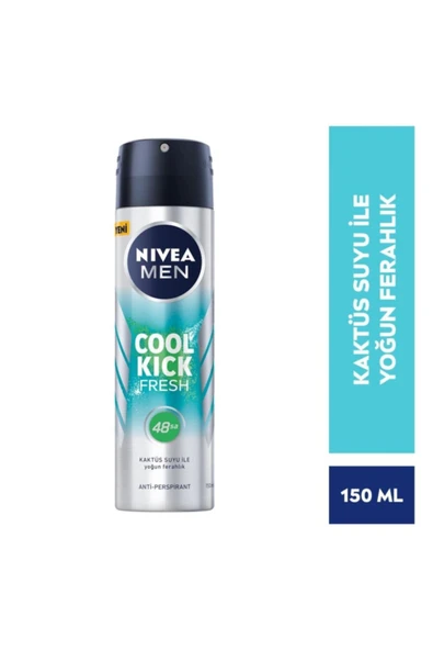 NIVEA MEN Erkek Sprey Deodorant Cool Kick Fresh 150ml, 48Saat Anti-perspirant, Kaktüs Suyu, Yoğun Ferahlık ürün görseli 1
