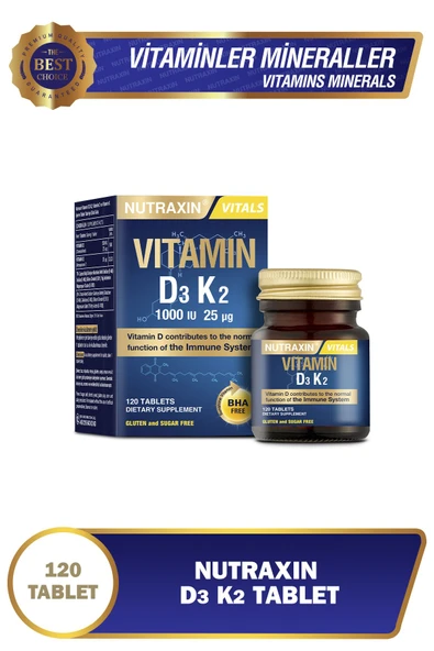 Nutraxin Vitamin D3 K2 Vitamin D Ve K Içeren Takviye Edici Gıda 120 Tablet ürün görseli 1