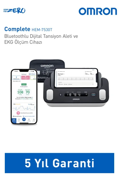 Omron Complete Akıllı Tansiyon Aleti EKG Bir Arada Evde Hipertansiyon Takip ve Taraması HEM-7530T-E ürün görseli 1