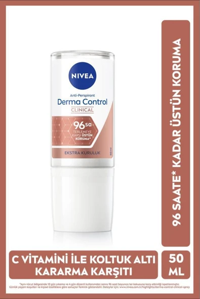 NIVEA Kadın Roll-on Deodorant Derma Control Clinical 50ml, C Vitamini İle Koltuk Altı Kararma Karşıtı ürün görseli 1