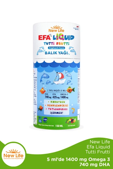 New Life Efa Liquid Tutti Frutti Balık Yağı 150 ml - 1400mg Omega 3 - 740mg DHA - 425mg EPA ürün görseli 1