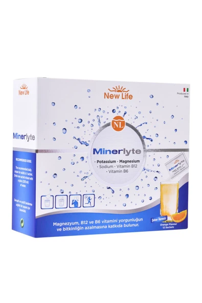 New Life Minerlyte - Magnezyum Sitrat - Potasyum - Sodyum - B6 ve B12 Vitamini - Elektrolit Tozu - 12 Saşe ürün görseli 1